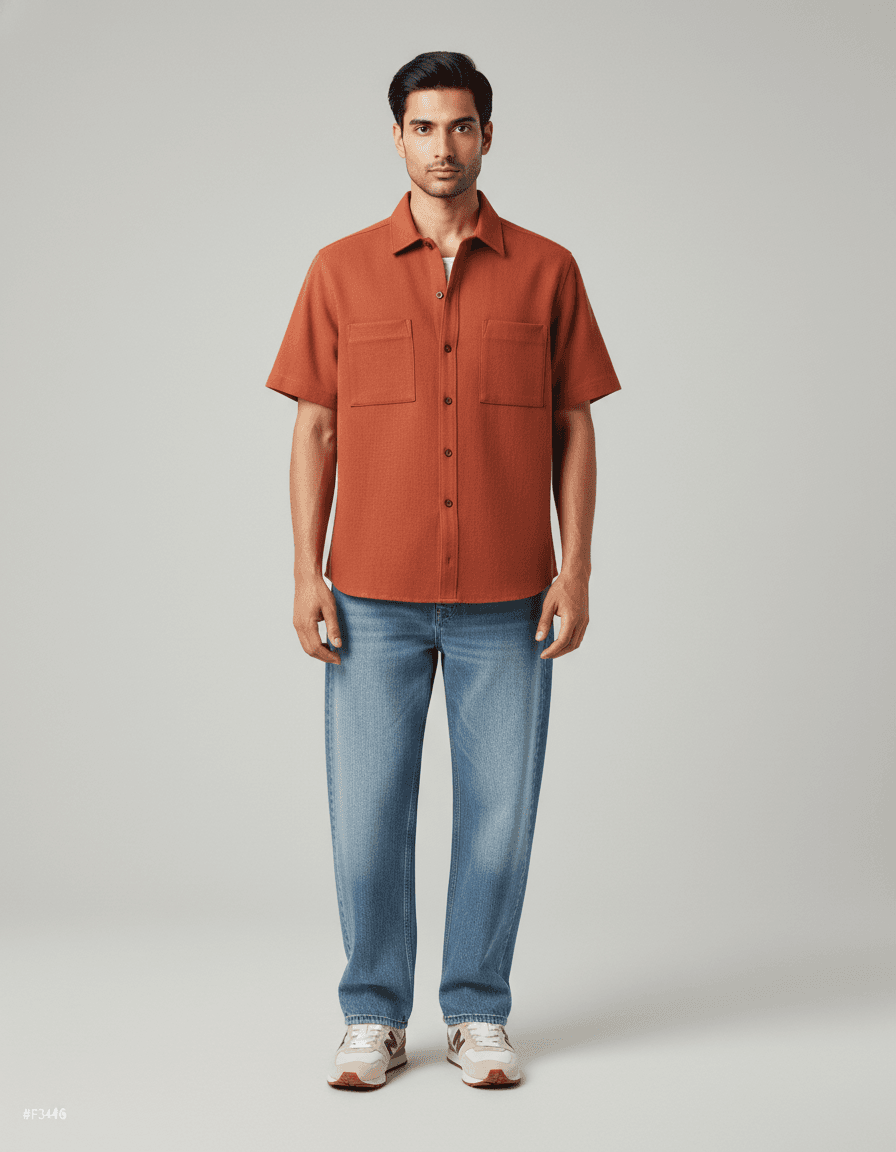 Rust Short-Sleeve Shirt & Blue Jeans Casual Look