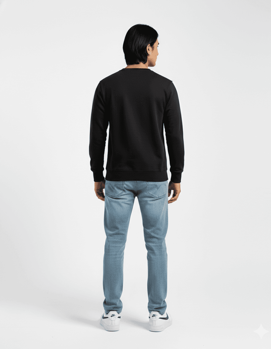 Black Sports Sweatshirt Denim Look - Back View