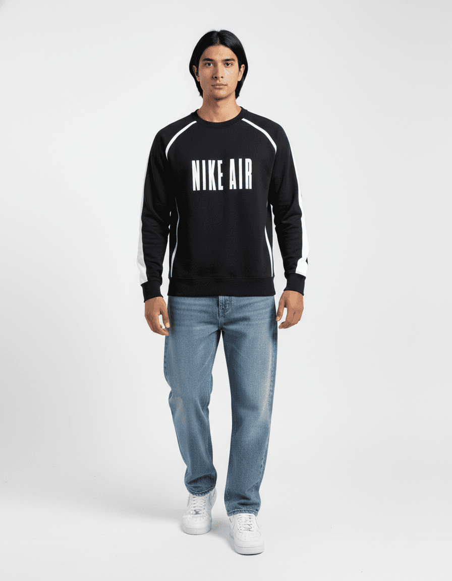 Black Sports Sweatshirt Denim Look