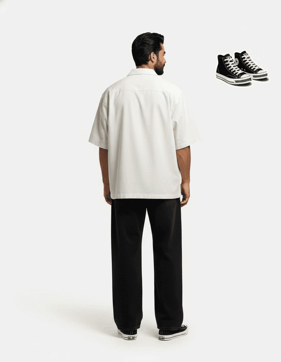 Cream Polo Shirt & Black Jeans Casual Look - Back View