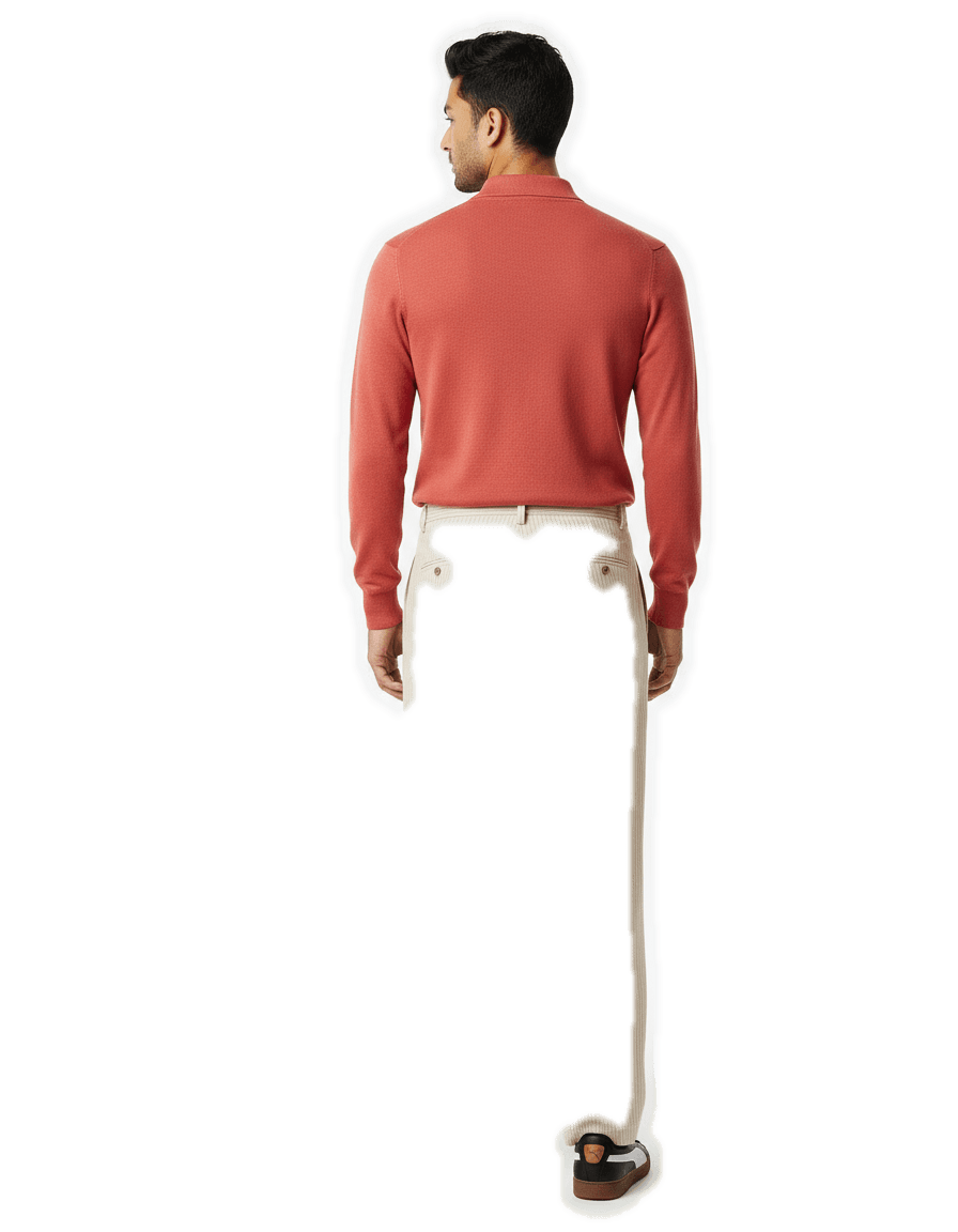 Rust Polo & Beige Formal Trousers Look - Back View