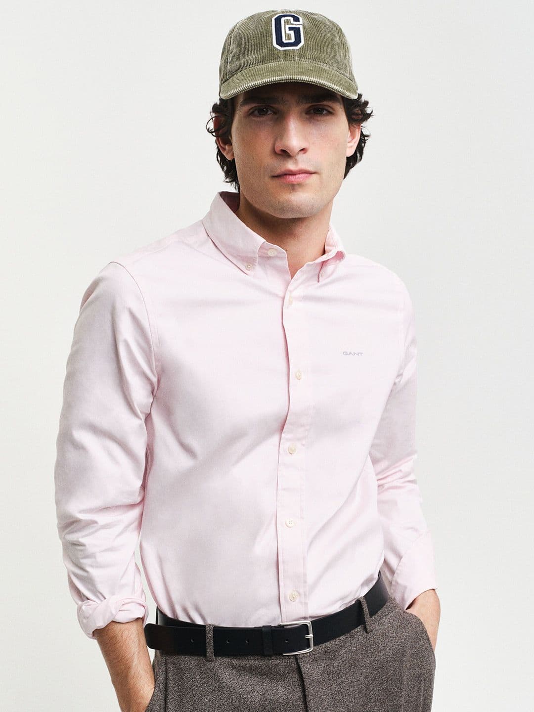 Men Button-Down Collar Solid Cotton Slim Fit Casual Shirt
